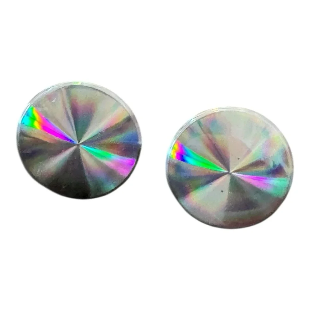 Vintage Mid Century‎ Iridescent Holographic Disk Earrings Screw Back
